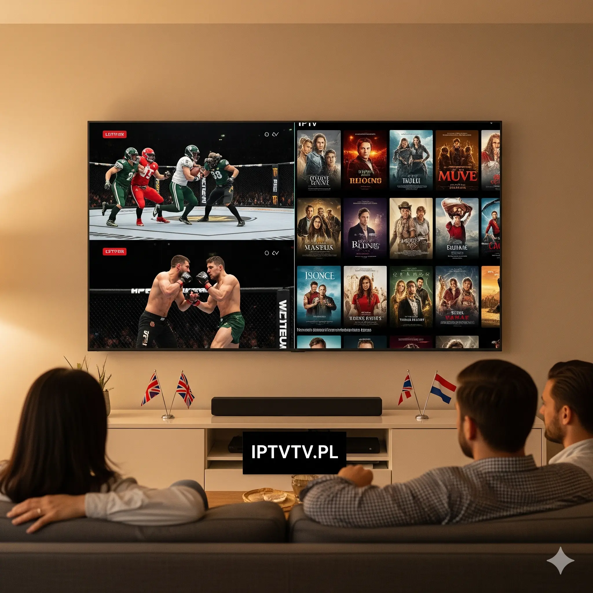 IPTV VOD Sport 4K Polska – rodzina oglądająca telewizję IPTV